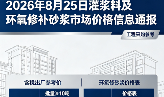 珠山2026年8月25日灌浆料及环氧修补砂浆市场价格信息通报